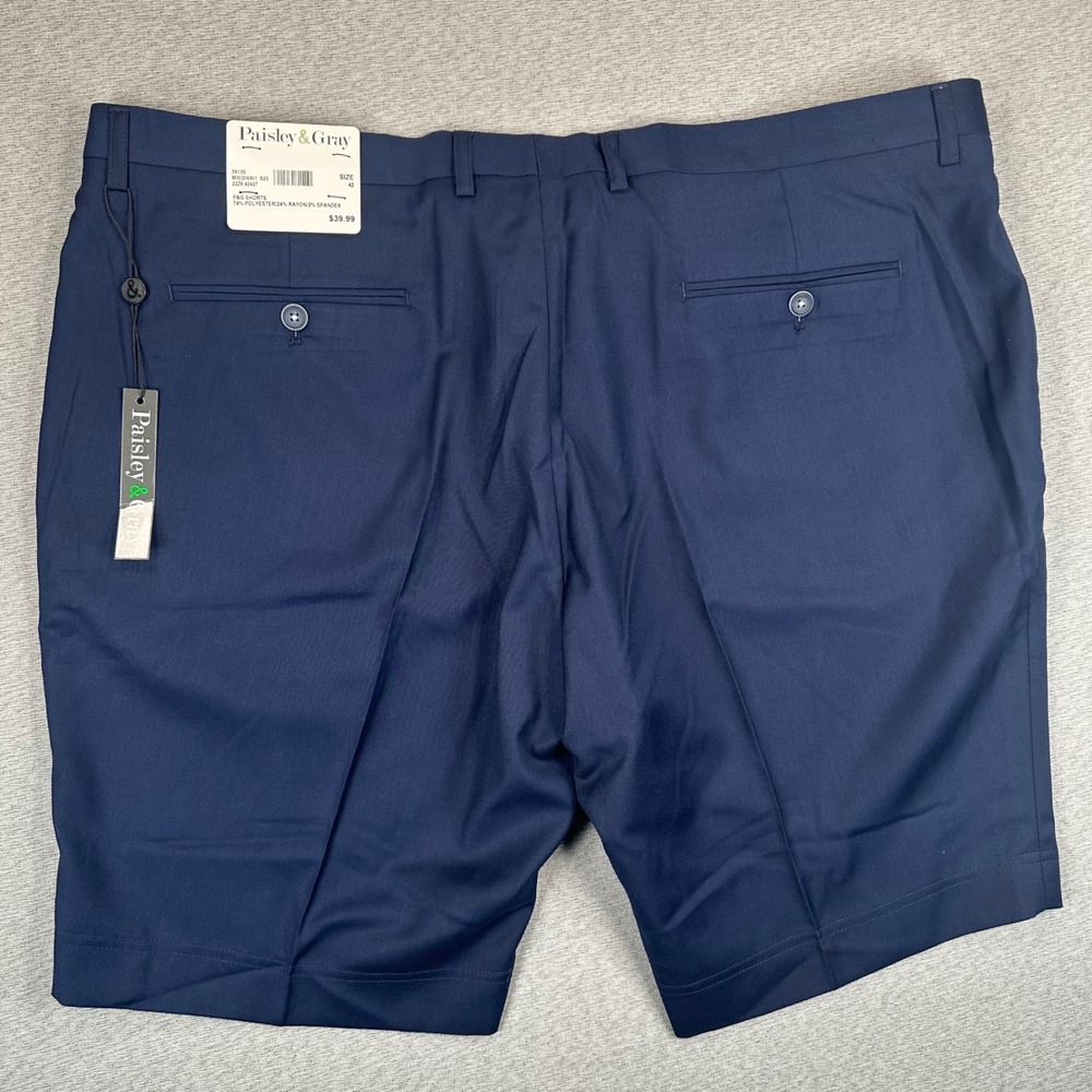 Paisley & Gray Shorts Mens 42 Navy Blue Slim Fit Stretch Flat Front NEW